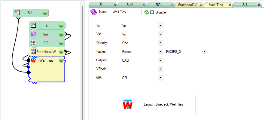 A screenshot showing the Blueback Well Ties data selector for Avary