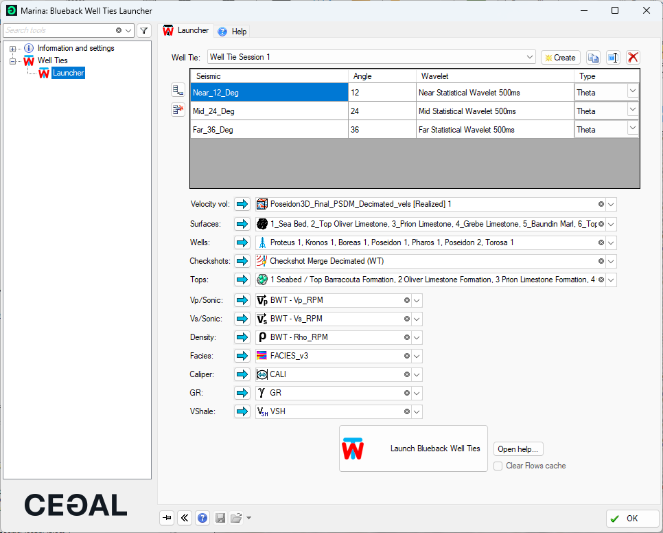 A screenshot showing the Blueback Well Ties data selector for Petrel