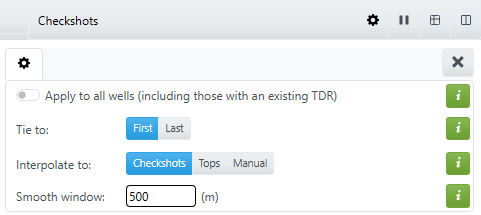 A screenshot showing the Blueback Well Ties Checkshots settings in simple mode